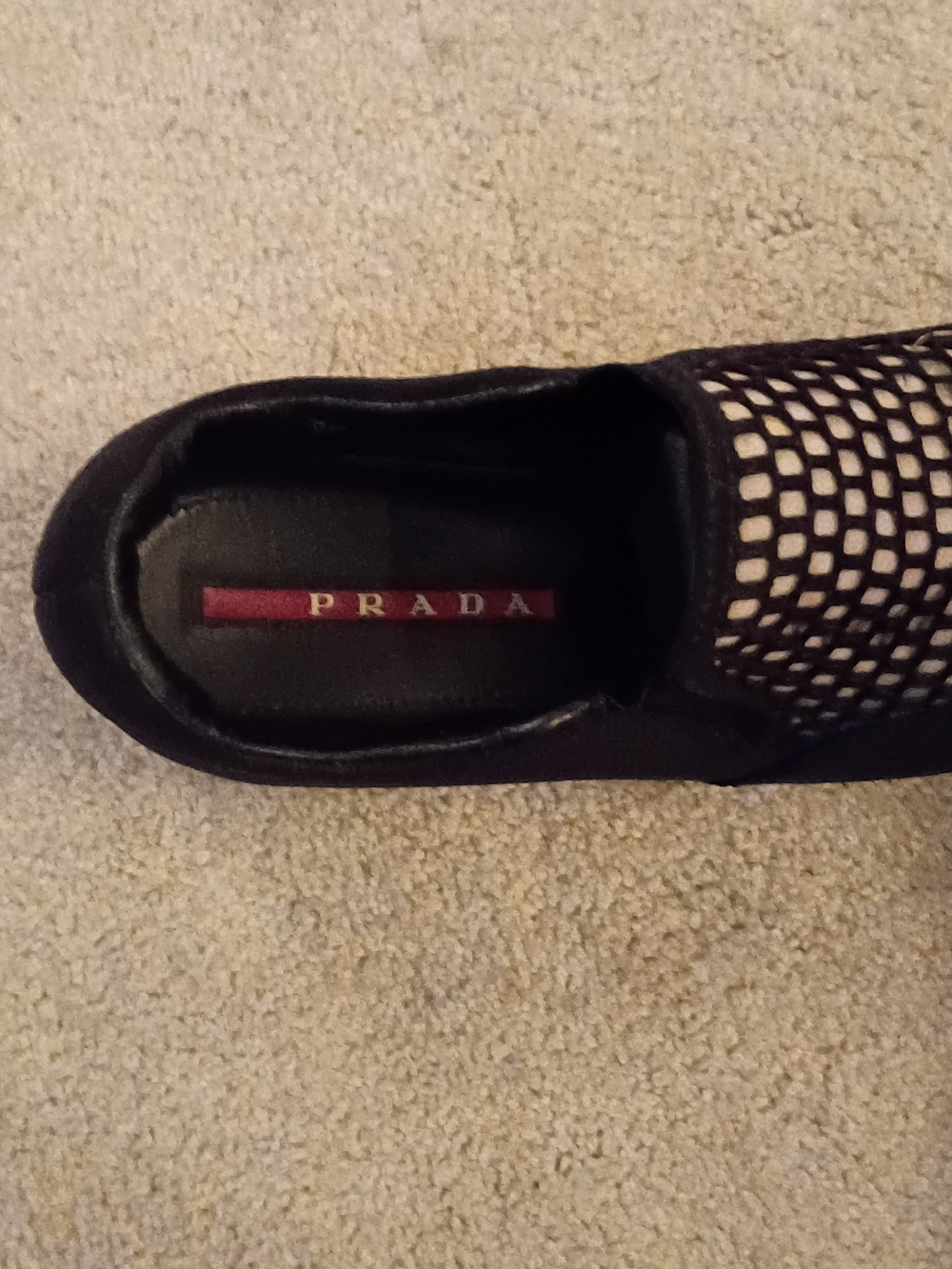 Prada Black Mesh & Leather Slip-On